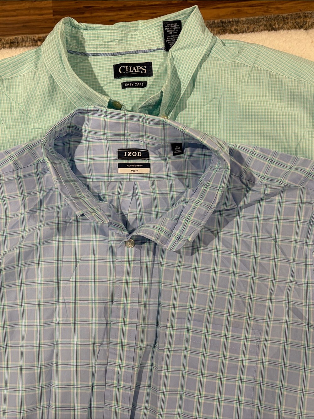 Izod Men's Blue and Mint Plaid Button-Down Shirt
